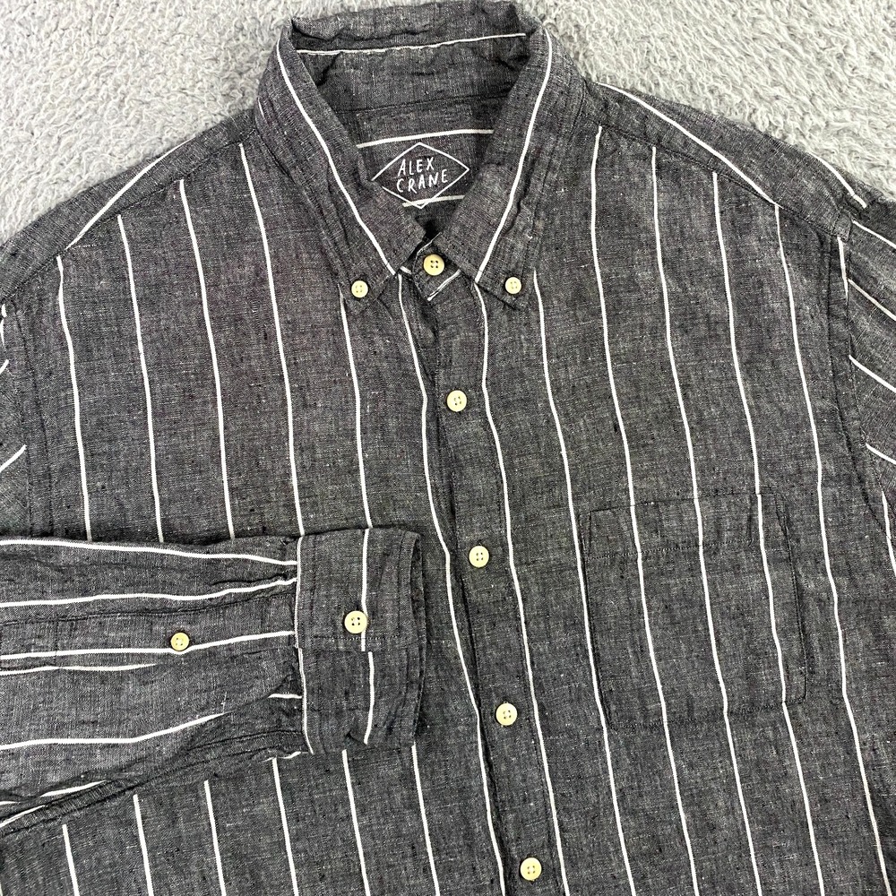 Alex Crane Shirt Mens 2XL 100% Linen Button Down Stripe Vacation Event Summer